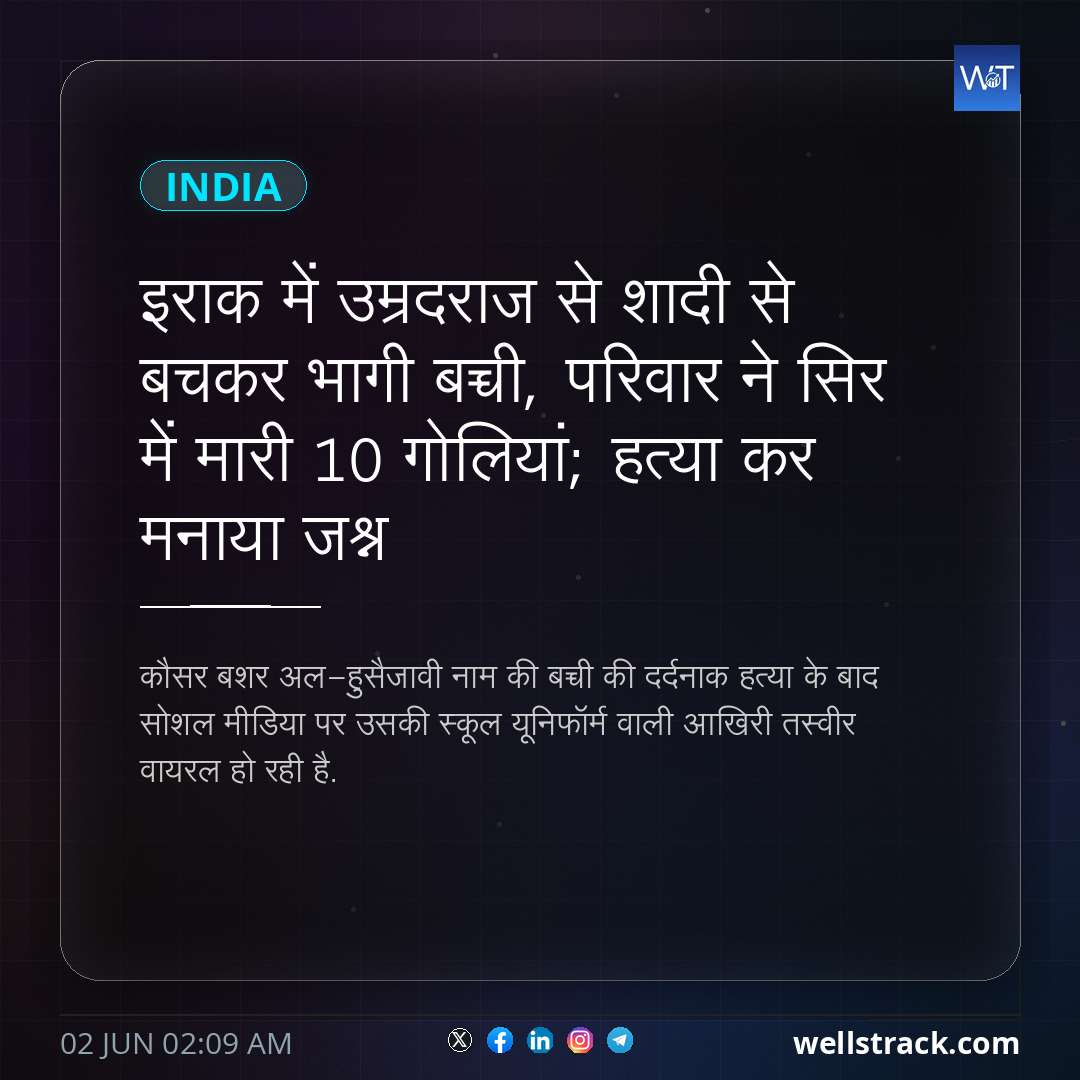 इराक में उम्रदराज से शादी से बचकर भागी बच्ची, परिवार ने सिर में मारी 10 गोलियां; हत्या कर मनाया जश्न — WellsTrack