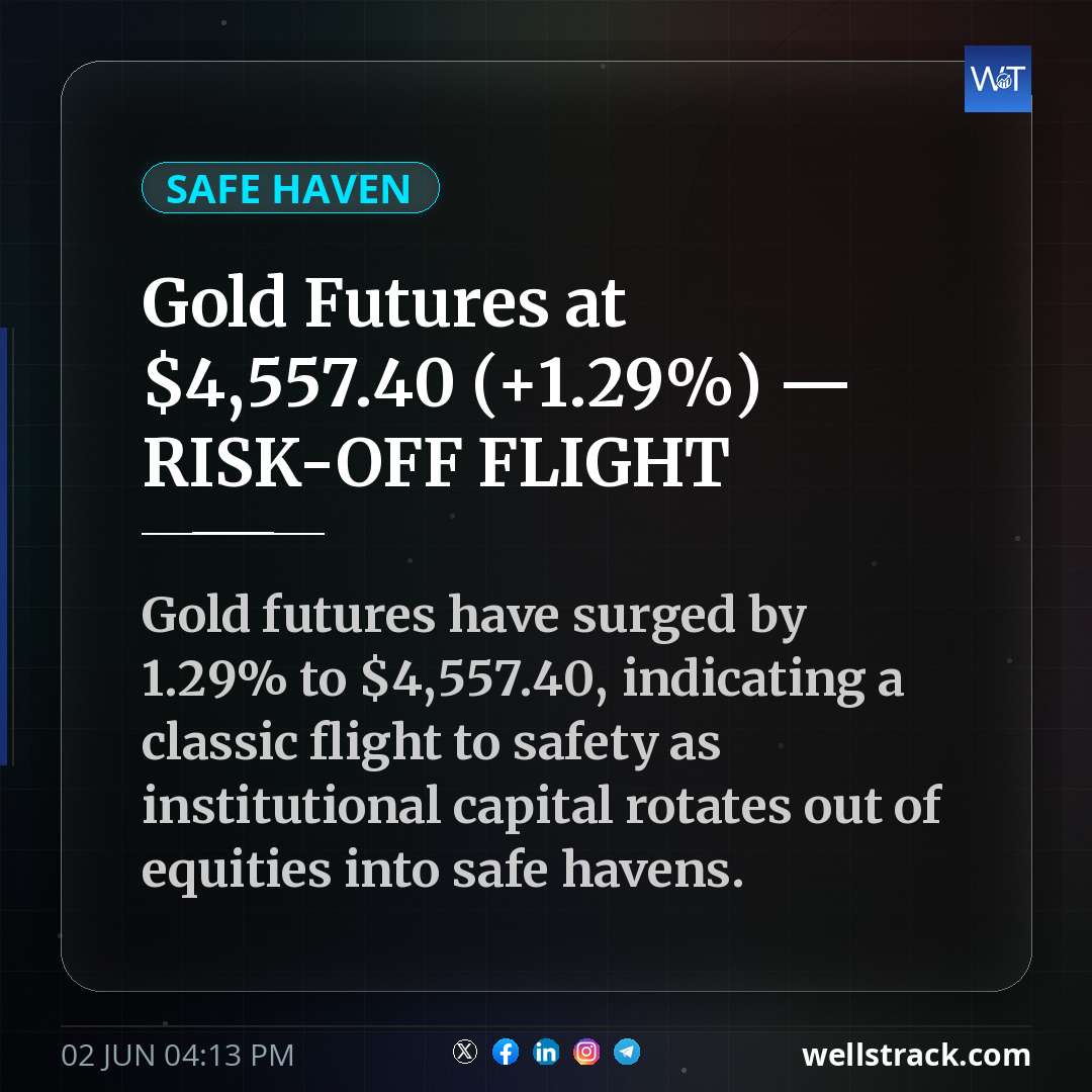 Gold Futures at $4,557.40 (+1.29%) — RISK-OFF FLIGHT