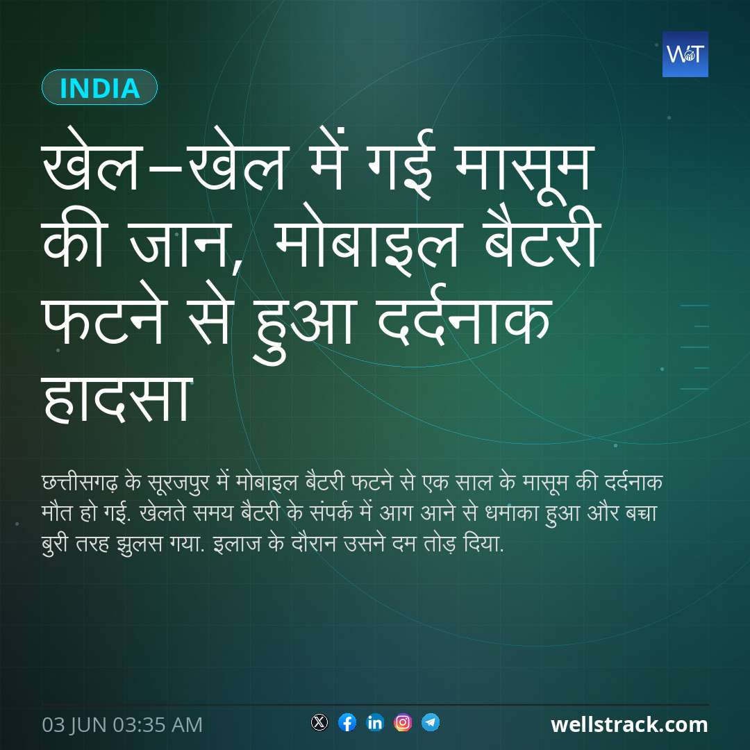 खेल-खेल में गई मासूम की जान, मोबाइल बैटरी फटने से हुआ दर्दनाक हादसा