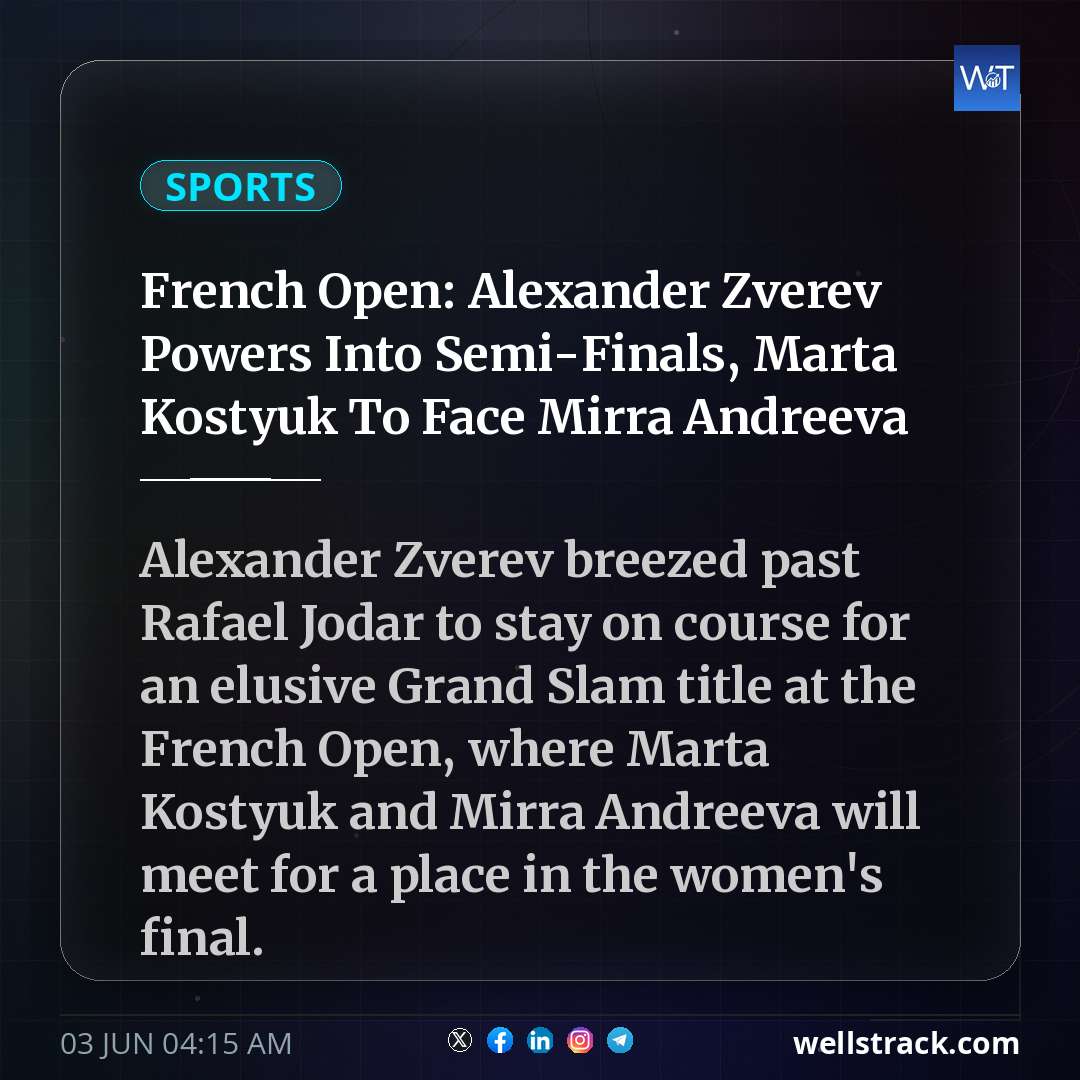 French Open: Alexander Zverev Powers Into Semi-Finals, Marta Kostyuk To Face Mirra Andreeva
