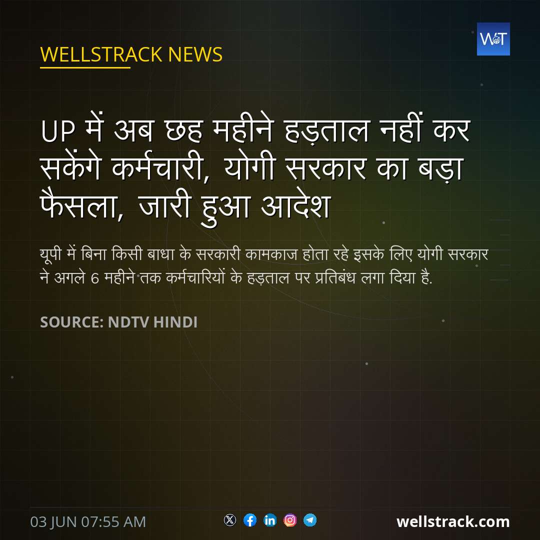 UP में अब छह महीने हड़ताल नहीं कर सकेंगे कर्मचारी, योगी सरकार का बड़ा फैसला, जारी हुआ आदेश — WellsTrack