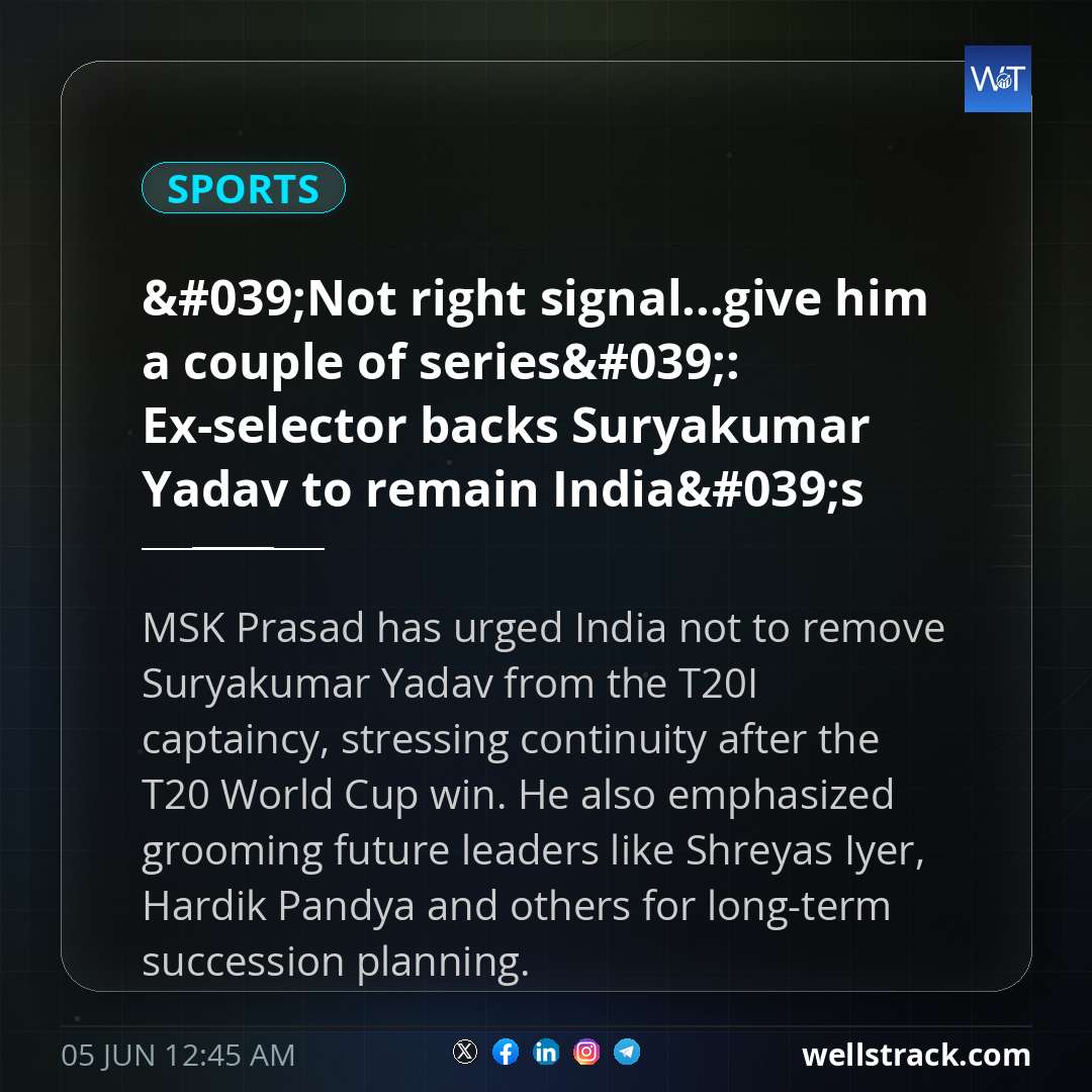 'Not right signal...give him a couple of series': Ex-selector backs Suryakumar Yadav to remain India's T20I captain