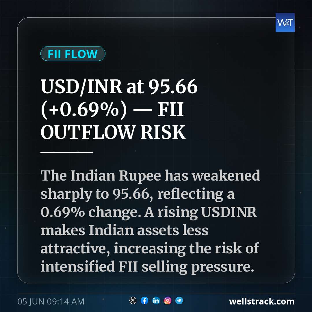 USD/INR at ₹95.66 (+0.69%) — FII OUTFLOW RISK