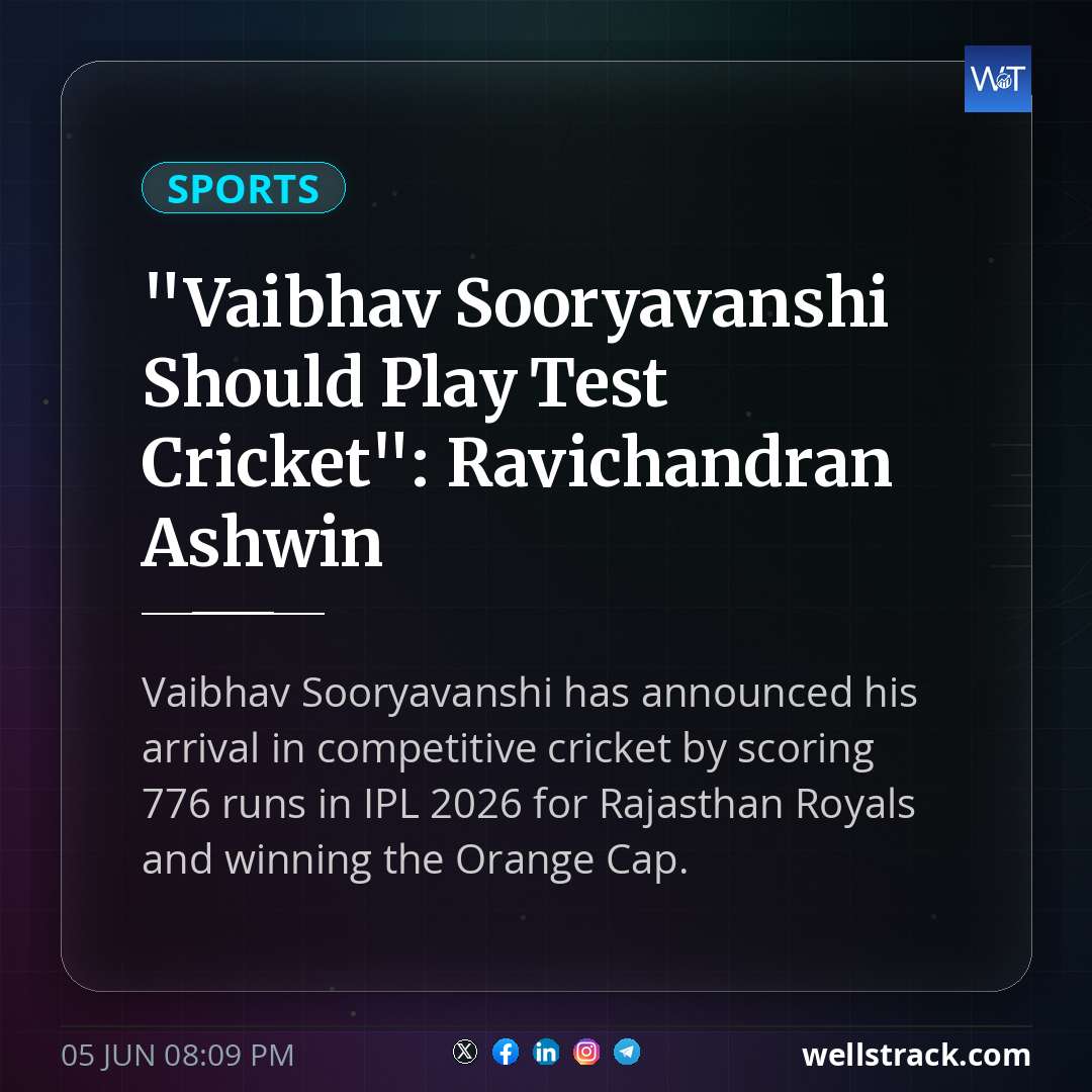 "Vaibhav Sooryavanshi Should Play Test Cricket": Ravichandran Ashwin — WellsTrack