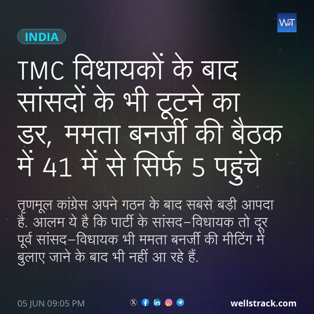 TMC विधायकों के बाद सांसदों के भी टूटने का डर, ममता बनर्जी की बैठक में 41 में से सिर्फ 5 पहुंचे