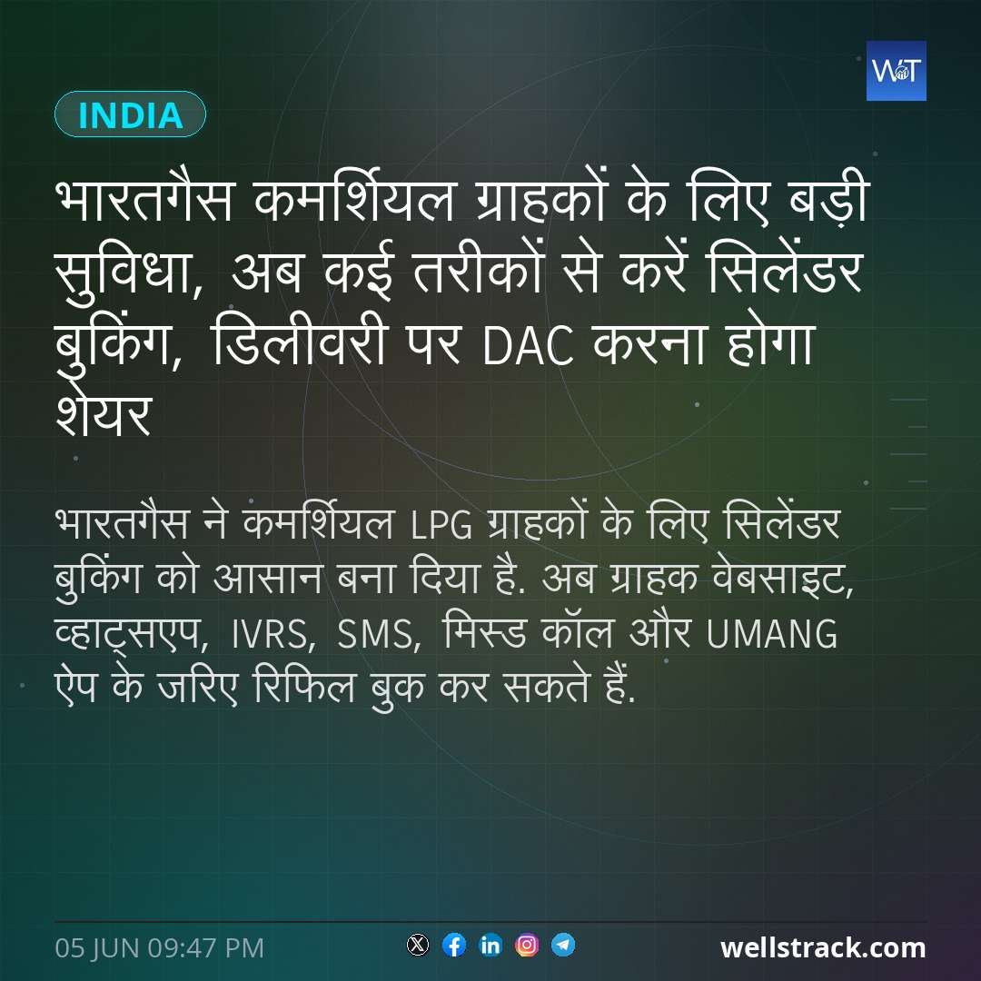भारतगैस कमर्शियल ग्राहकों के लिए बड़ी सुविधा, अब कई तरीकों से करें सिलेंडर बुकिंग, डिलीवरी पर DAC करना होगा शेयर