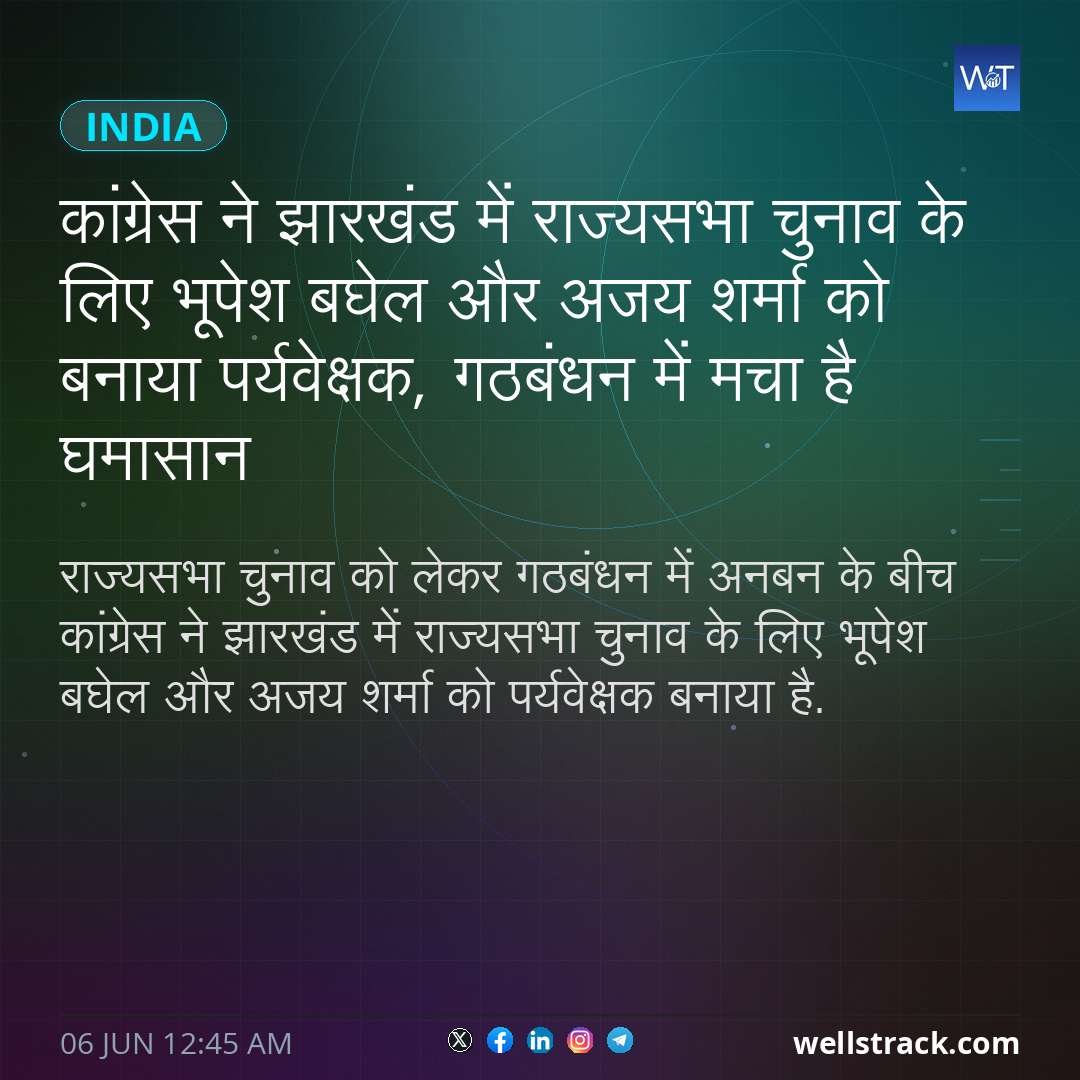 कांग्रेस ने झारखंड में राज्यसभा चुनाव के लिए भूपेश बघेल और अजय शर्मा को बनाया पर्यवेक्षक, गठबंधन में मचा है घमासान