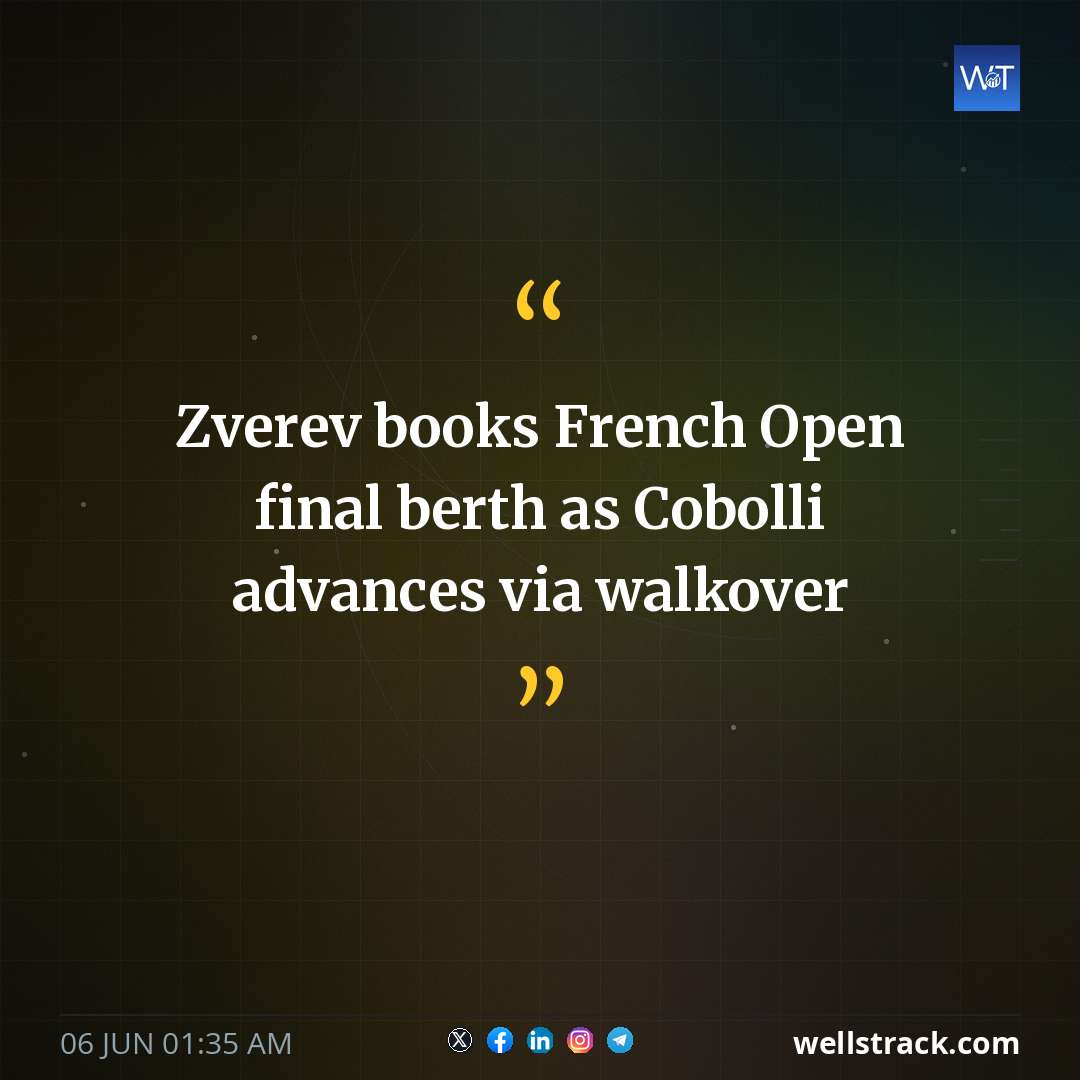 Zverev books French Open final berth as Cobolli advances via walkover