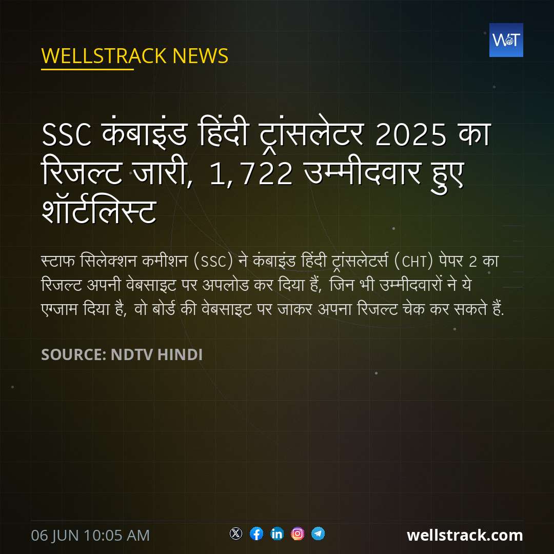 SSC कंबाइंड हिंदी ट्रांसलेटर 2025 का रिजल्ट जारी, 1,722 उम्मीदवार हुए शॉर्टलिस्ट