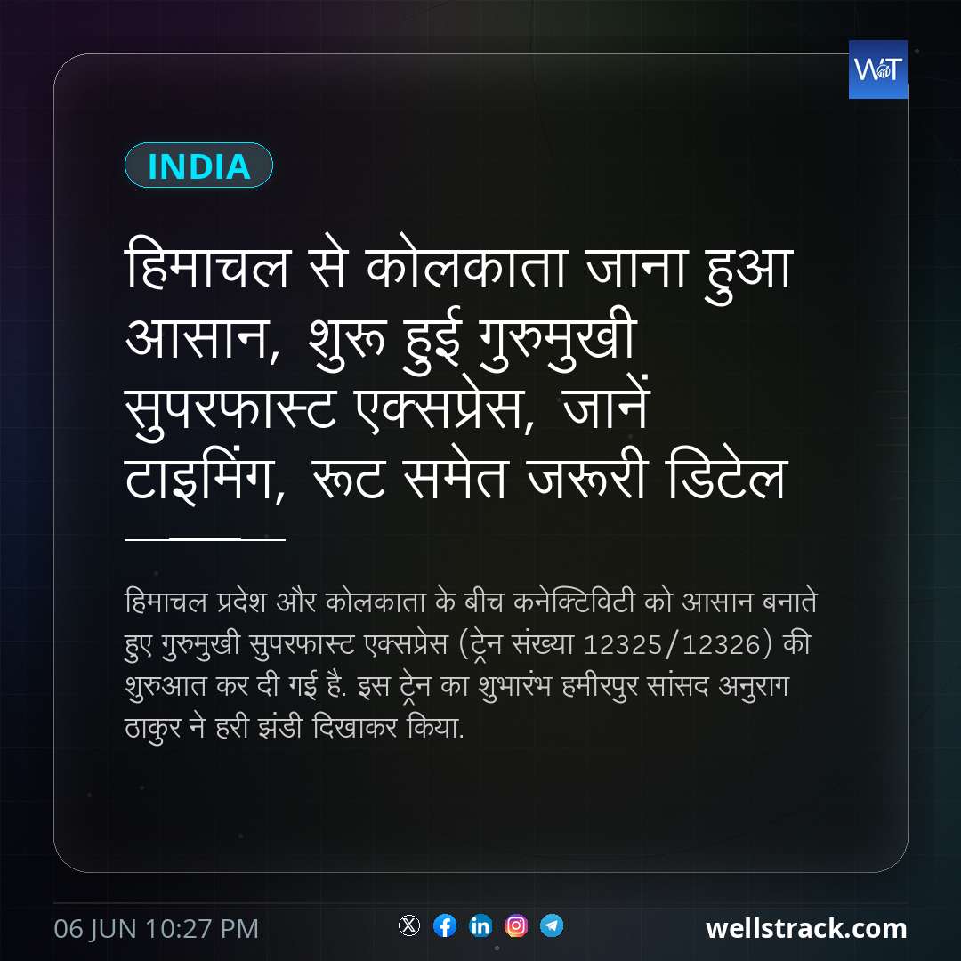 हिमाचल से कोलकाता जाना हुआ आसान, शुरू हुई गुरुमुखी सुपरफास्ट एक्सप्रेस, जानें टाइमिंग, रूट समेत जरूरी डिटेल — WellsTrack