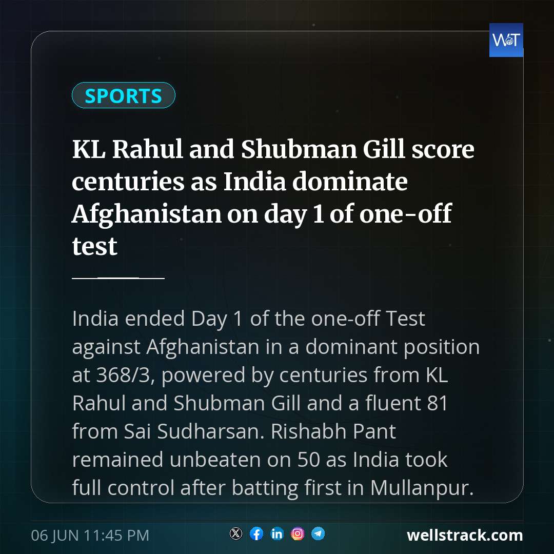 KL Rahul and Shubman Gill score centuries as India dominate Afghanistan on day 1 of one-off test — WellsTrack