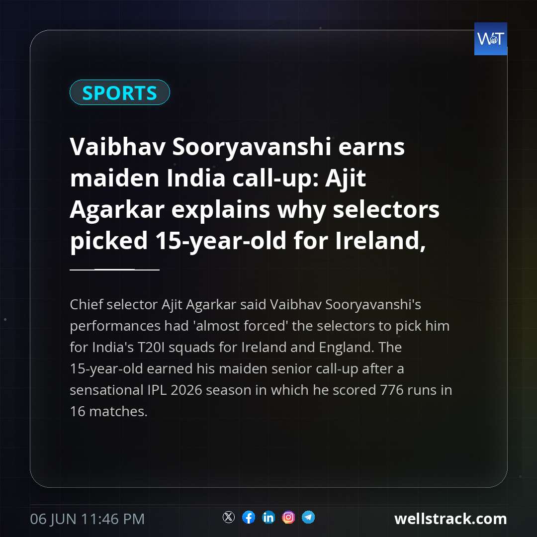 Vaibhav Sooryavanshi earns maiden India call-up: Ajit Agarkar explains why selectors picked 15-year-old for Ireland, England tours — WellsTrack