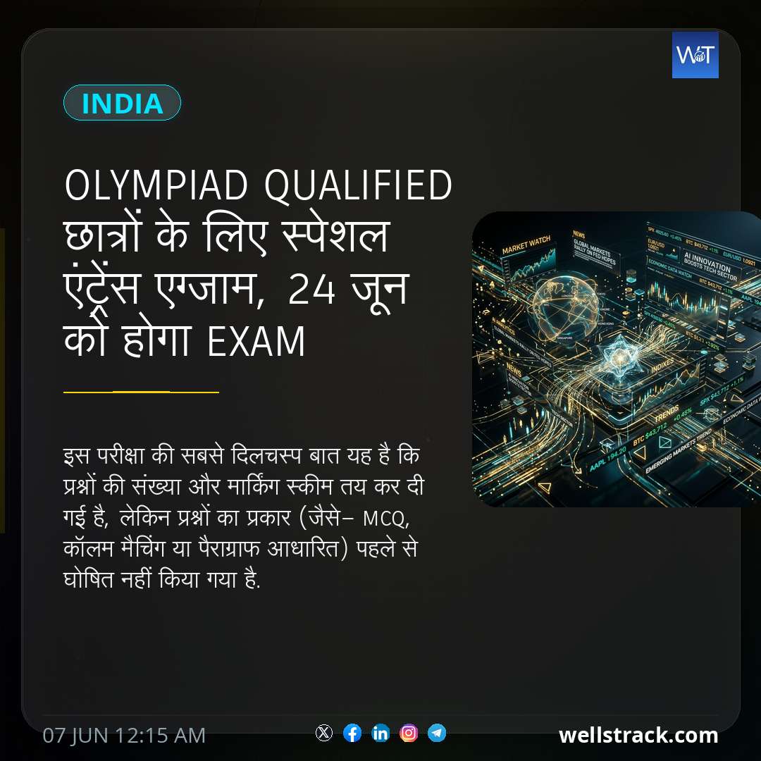 Olympiad Qualified छात्रों के लिए स्पेशल एंट्रेंस एग्जाम, 24 जून को होगा Exam — WellsTrack