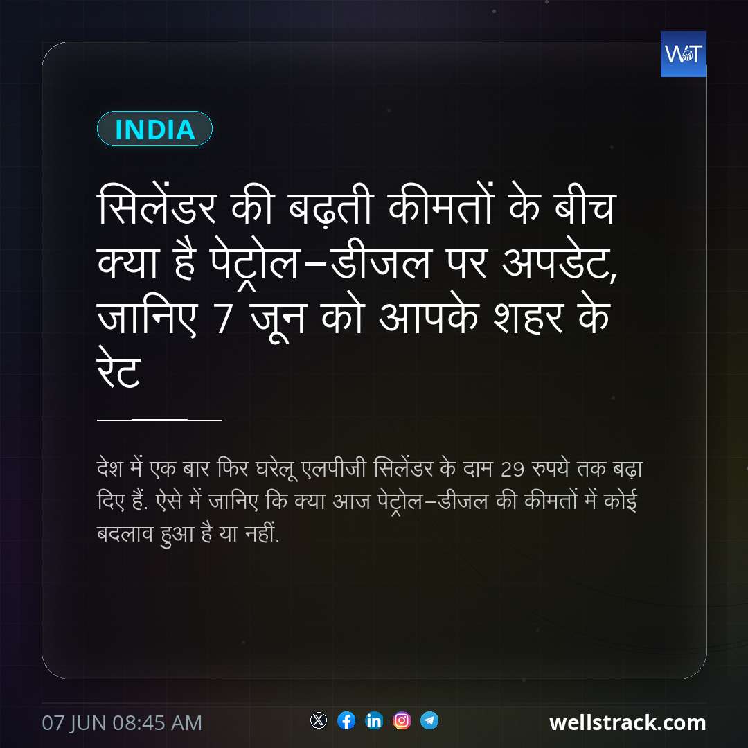 सिलेंडर की बढ़ती कीमतों के बीच क्या है पेट्रोल-डीजल पर अपडेट, जानिए 7 जून को आपके शहर के रेट