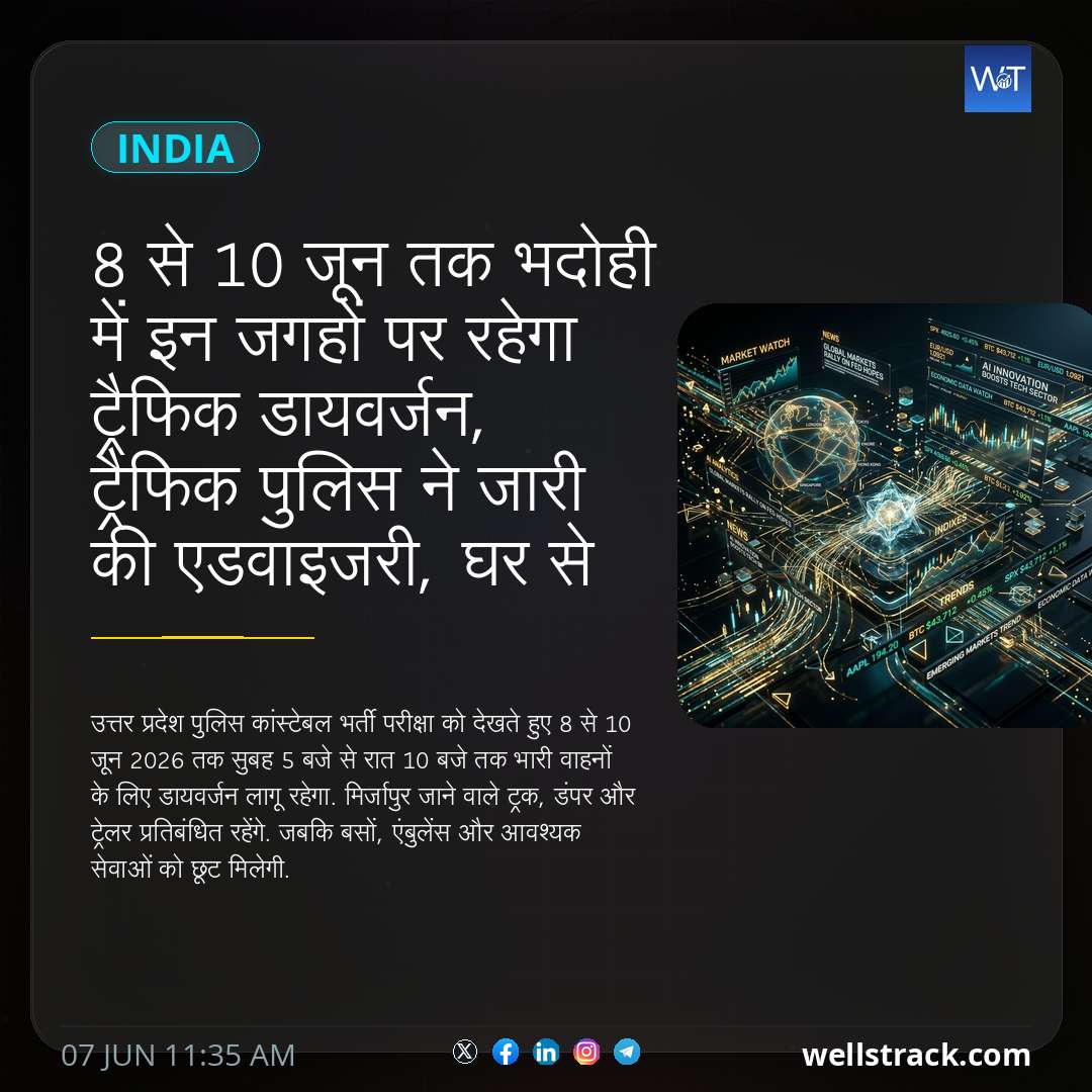 8 से 10 जून तक भदोही में इन जगहों पर रहेगा ट्रैफिक डायवर्जन, ट्रैफिक पुलिस ने जारी की एडवाइजरी, घर से निकलने से पहले जरूर पढ़ लें