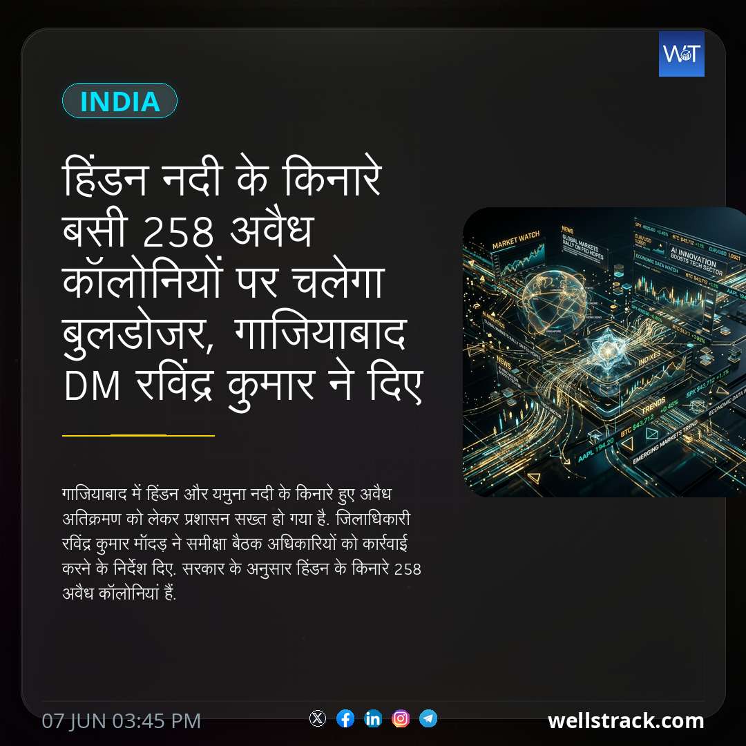 हिंडन नदी के किनारे बसी 258 अवैध कॉलोनियों पर चलेगा बुलडोजर, गाजियाबाद DM रविंद्र कुमार ने दिए सख्त निर्देश — WellsTrack