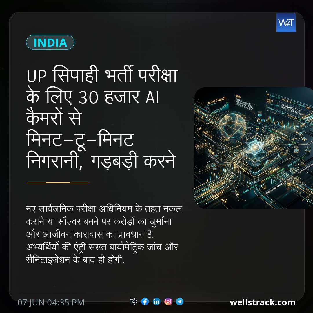 UP सिपाही भर्ती परीक्षा के लिए 30 हजार AI कैमरों से मिनट-टू-मिनट निगरानी, गड़बड़ी करने वालों को उम्रकैद — WellsTrack