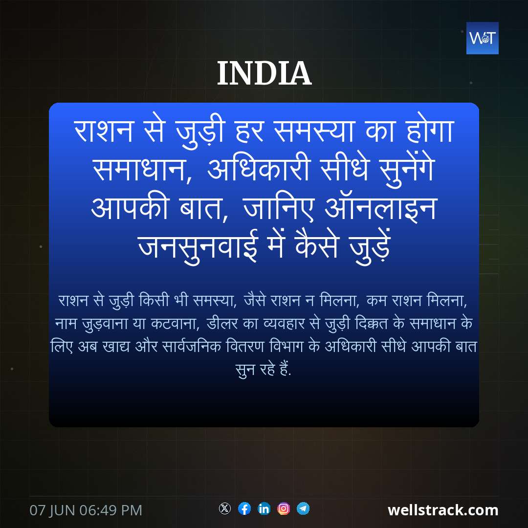 राशन से जुड़ी हर समस्या का होगा समाधान, अधिकारी सीधे सुनेंगे आपकी बात, जानिए ऑनलाइन जनसुनवाई में कैसे जुड़ें — WellsTrack