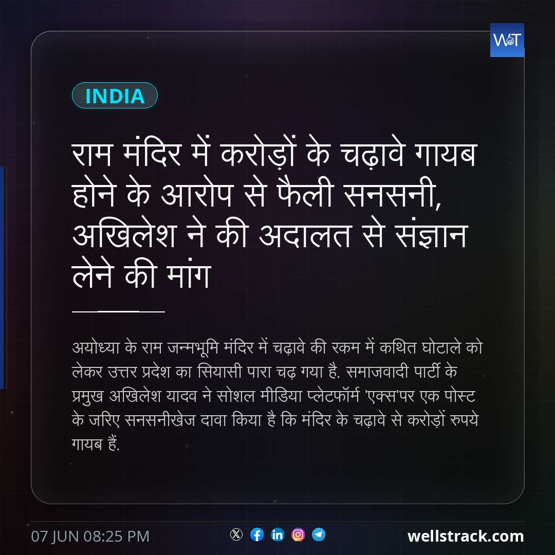 राम मंदिर में करोड़ों के चढ़ावे गायब होने के आरोप से फैली सनसनी, अखिलेश ने की अदालत से संज्ञान लेने की मांग