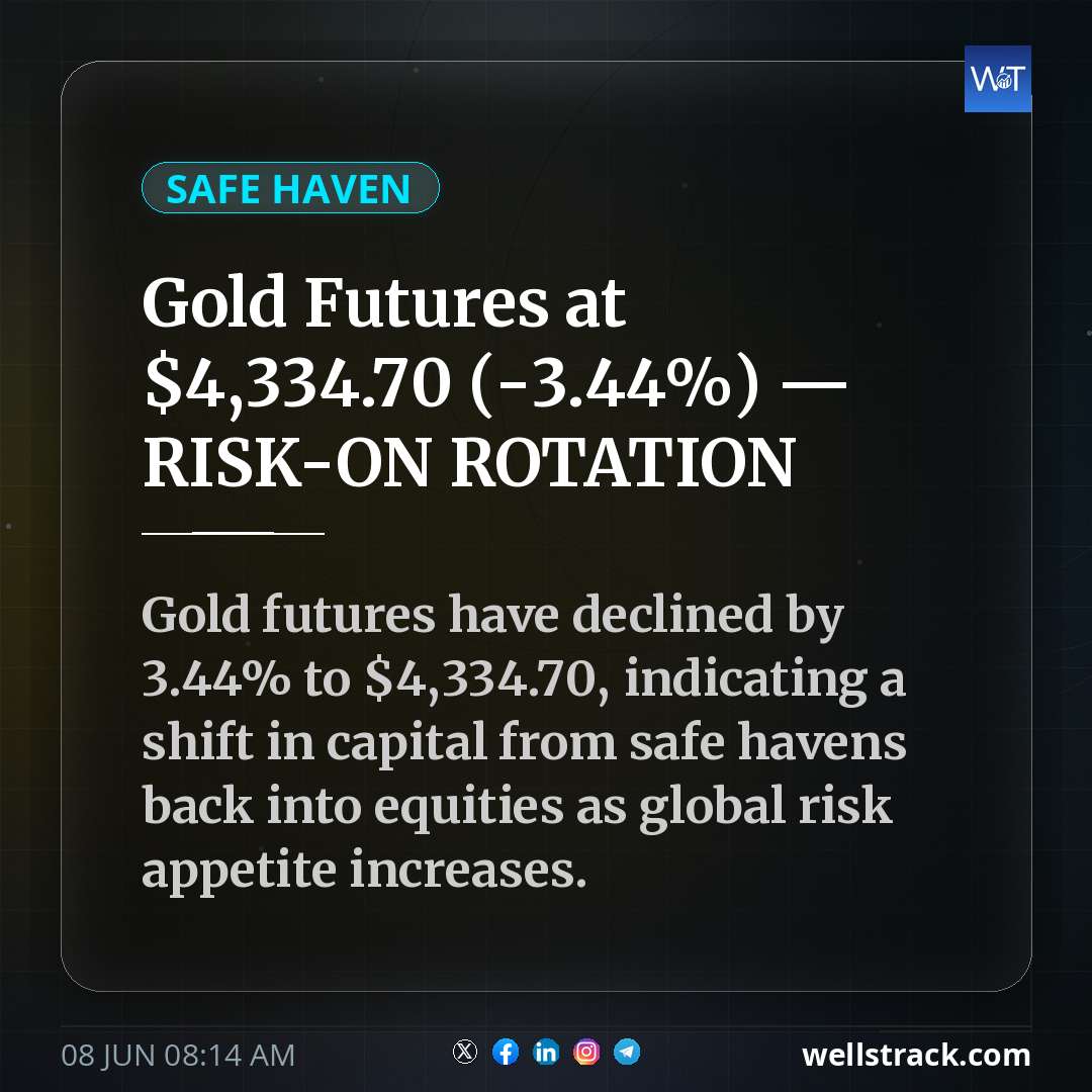 Gold Futures at $4,334.70 (-3.44%) — RISK-ON ROTATION