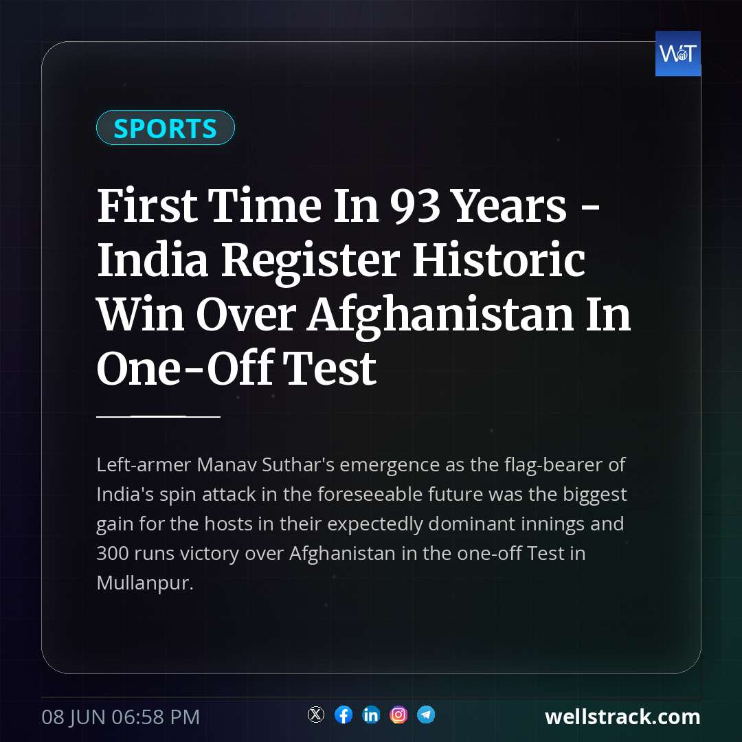 First Time In 93 Years - India Register Historic Win Over Afghanistan In One-Off Test — WellsTrack