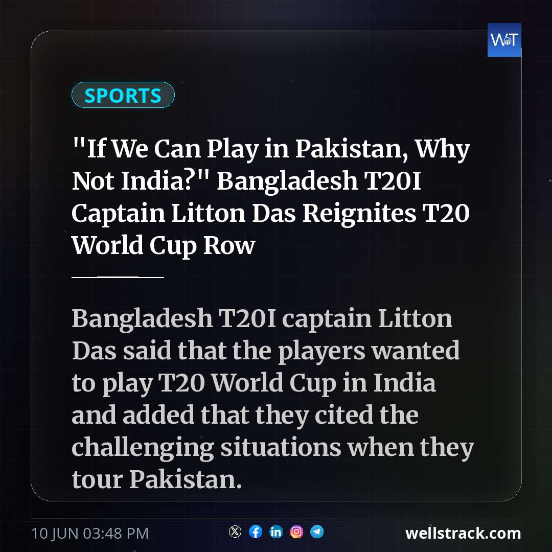 "If We Can Play in Pakistan, Why Not India?" Bangladesh T20I Captain Litton Das Reignites T20 World Cup Row — WellsTrack