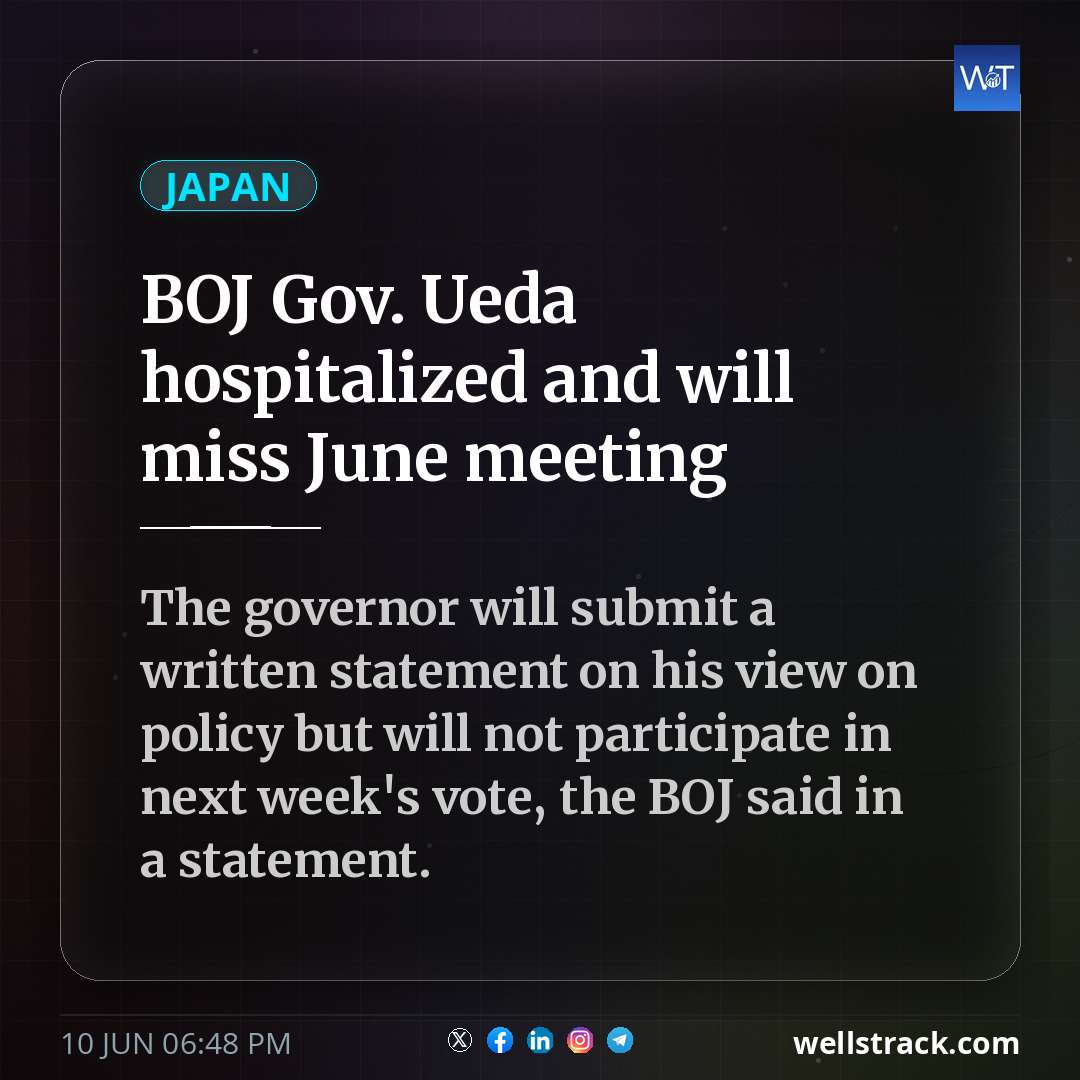BOJ Gov. Ueda hospitalized and will miss June meeting — WellsTrack
