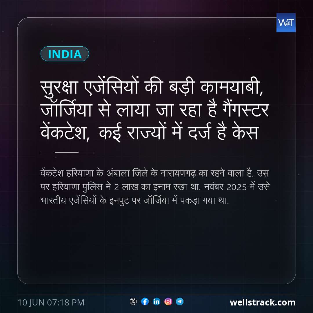 सुरक्षा एजेंसियों की बड़ी कामयाबी, जॉर्जिया से लाया जा रहा है गैंगस्टर वेंकटेश, कई राज्यों में दर्ज है केस — WellsTrack