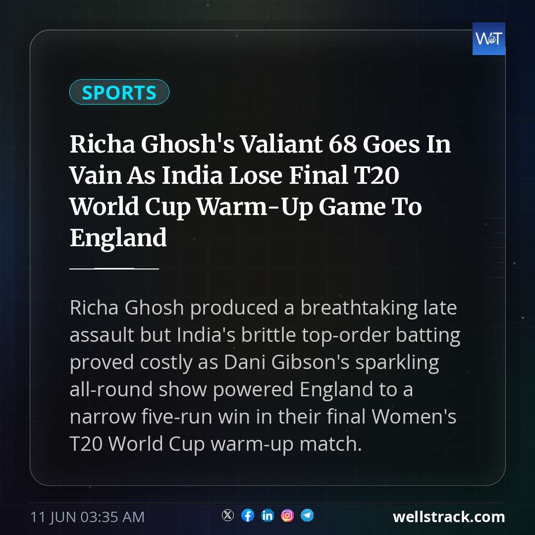 Richa Ghosh's Valiant 68 Goes In Vain As India Lose Final T20 World Cup Warm-Up Game To England — WellsTrack