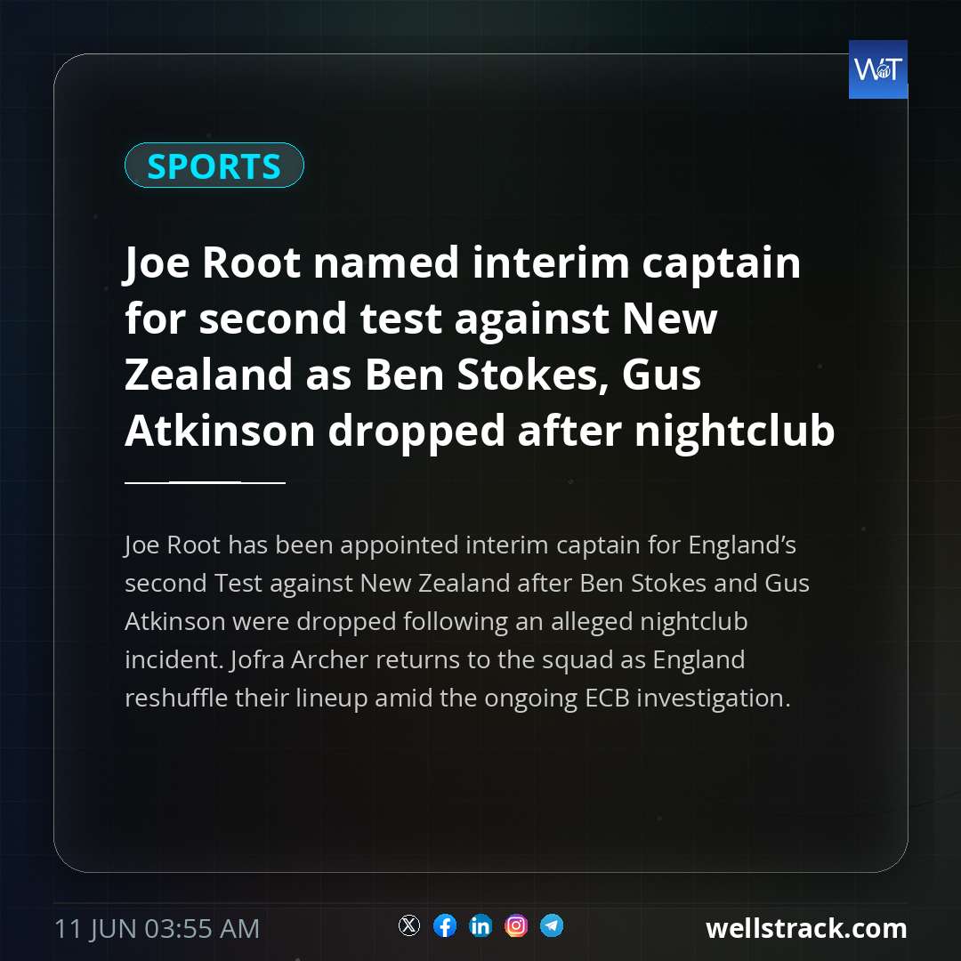 Joe Root named interim captain for second test against New Zealand as Ben Stokes, Gus Atkinson dropped after nightclub incident — WellsTrack
