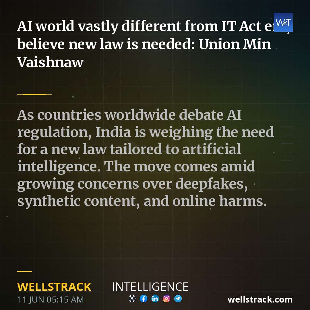 AI world vastly different from IT Act era, believe new law is needed: Union Min Vaishnaw — WellsTrack