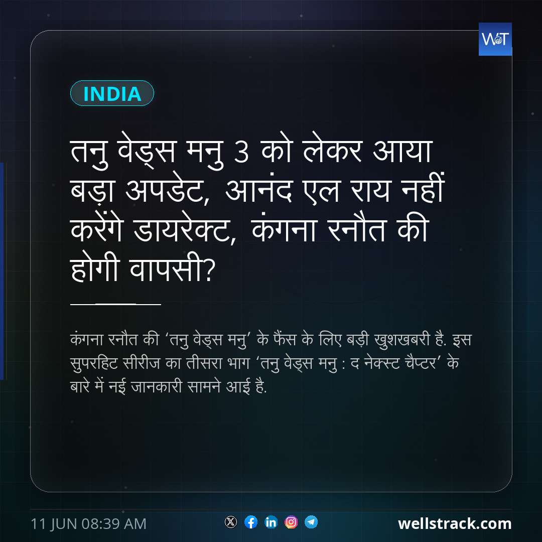 तनु वेड्स मनु 3 को लेकर आया बड़ा अपडेट, आनंद एल राय नहीं करेंगे डायरेक्ट, कंगना रनौत की होगी वापसी? — WellsTrack