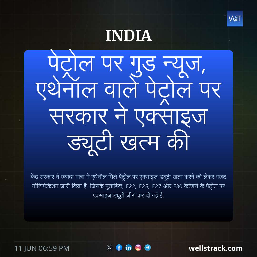 पेट्रोल पर गुड न्यूज, एथेनॉल वाले पेट्रोल पर सरकार ने एक्साइज ड्यूटी खत्म की — WellsTrack