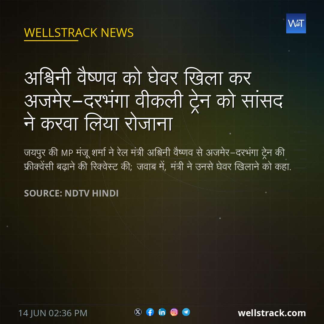 अश्विनी वैष्णव को घेवर खिला कर अजमेर-दरभंगा वीकली ट्रेन को सांसद ने करवा लिया रोजाना — WellsTrack