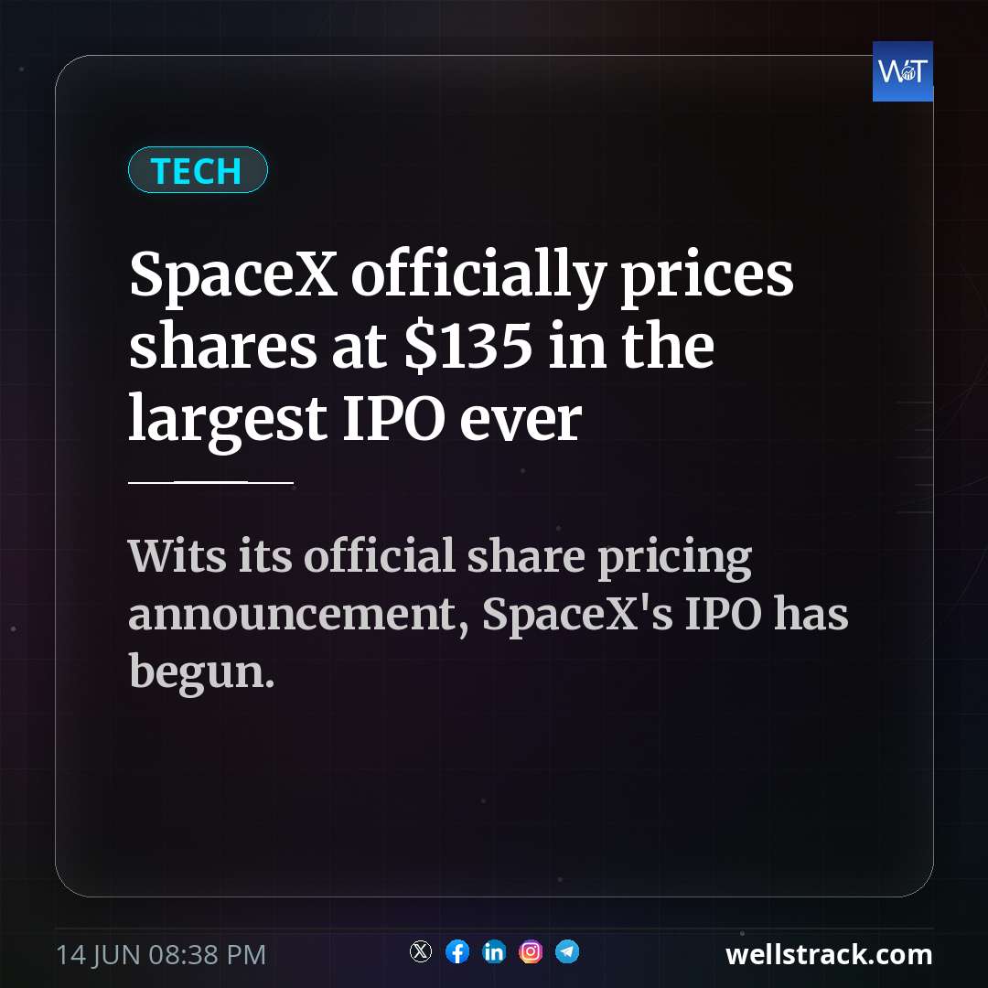 SpaceX officially prices shares at $135 in the largest IPO ever — WellsTrack