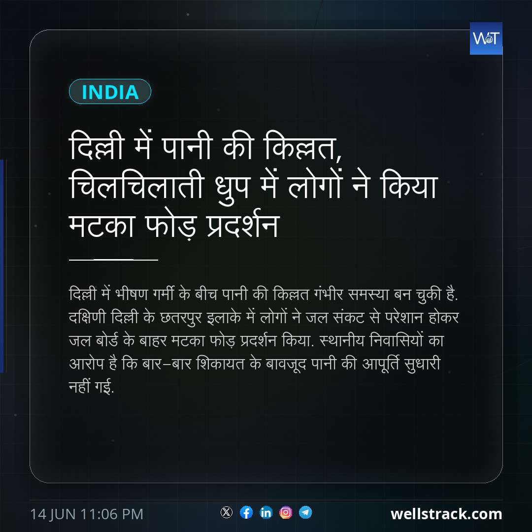 दिल्ली में पानी की किल्लत,  चिलचिलाती धुप में लोगों ने किया मटका फोड़ प्रदर्शन — WellsTrack