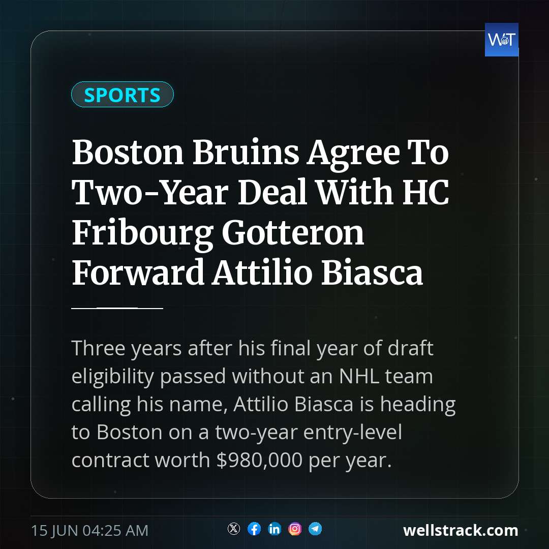 Boston Bruins Agree To Two-Year Deal With HC Fribourg Gotteron Forward Attilio Biasca — WellsTrack